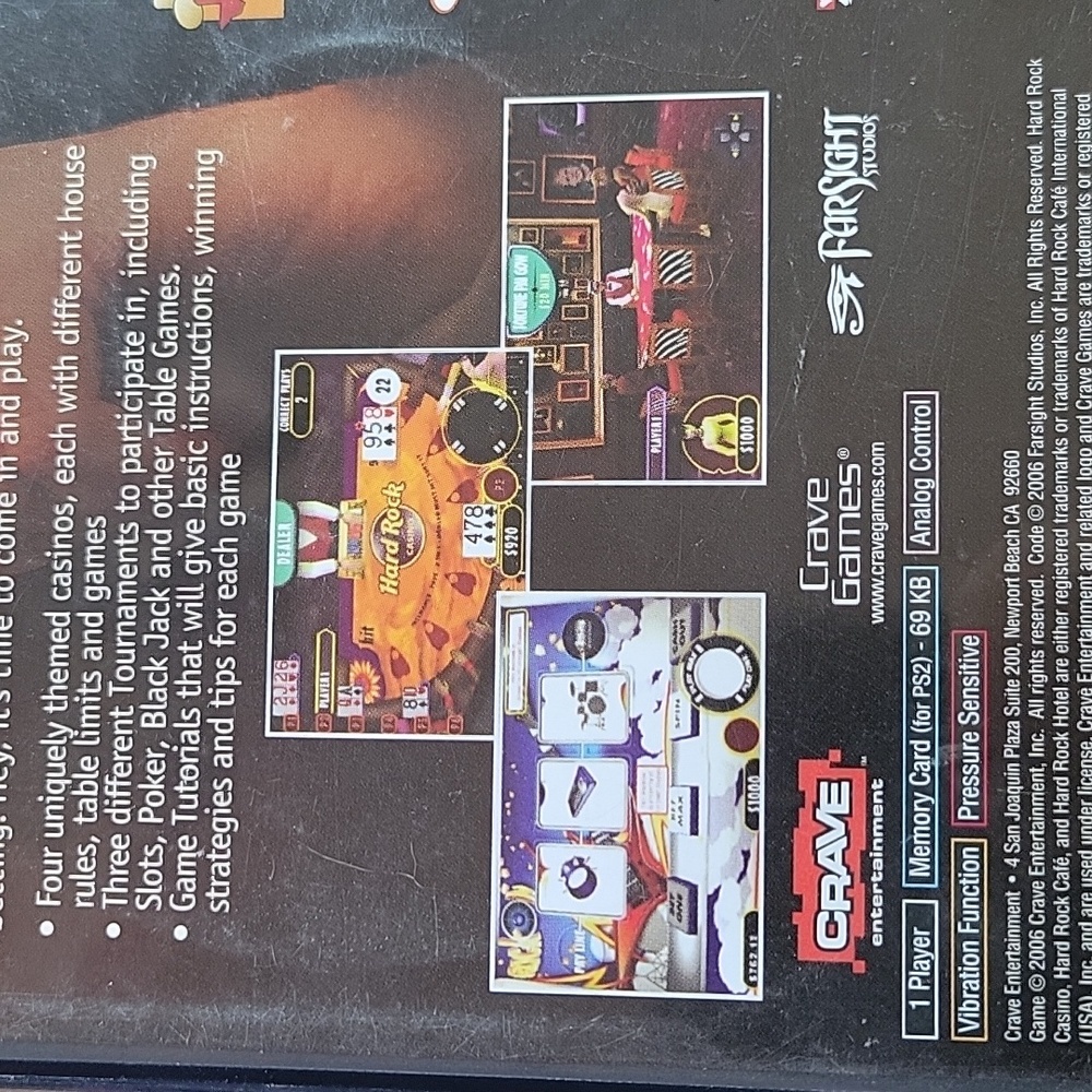 HARD ROCK CASINO PLAYSTATION 2 GAME 2006 GAMBLING - Picture 5 of 9